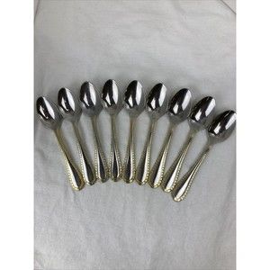 9 Retroneu GOLD ACCENT Chain 6”Spoons 18/8 Korea Stainless Flatware-GreatQuality